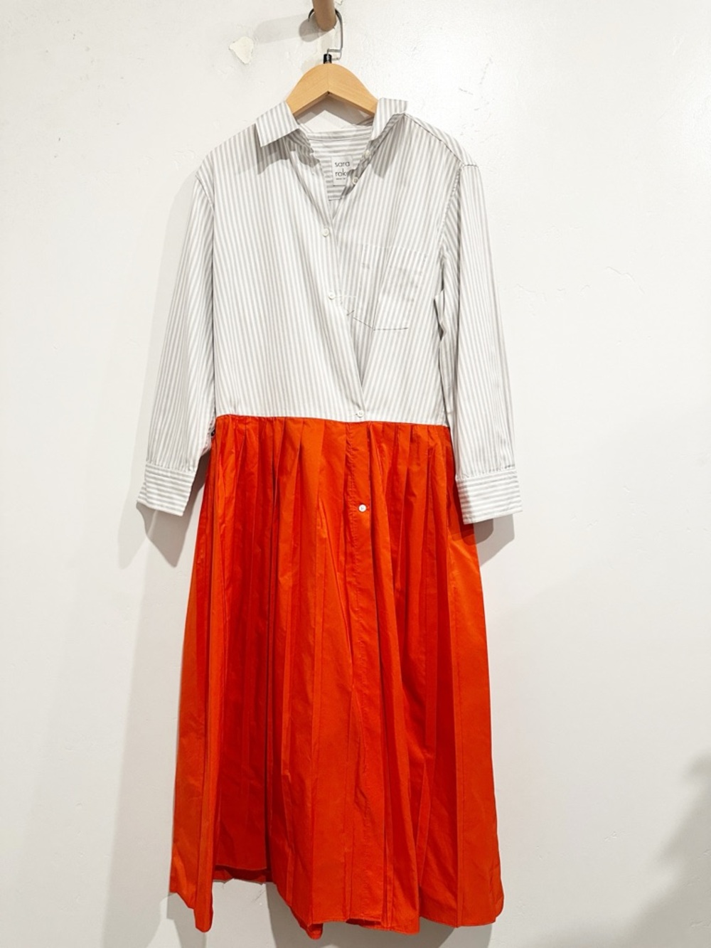 Sara Roka Gray and White Stripe Color Block Midi Dress Size 44